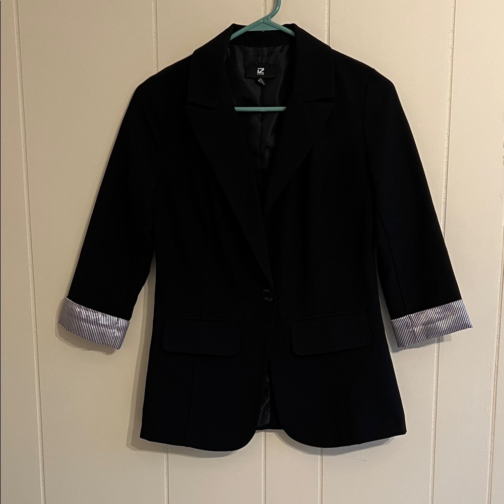 Iz Byer Black Women's Blazer with Striped Cuffs Size M